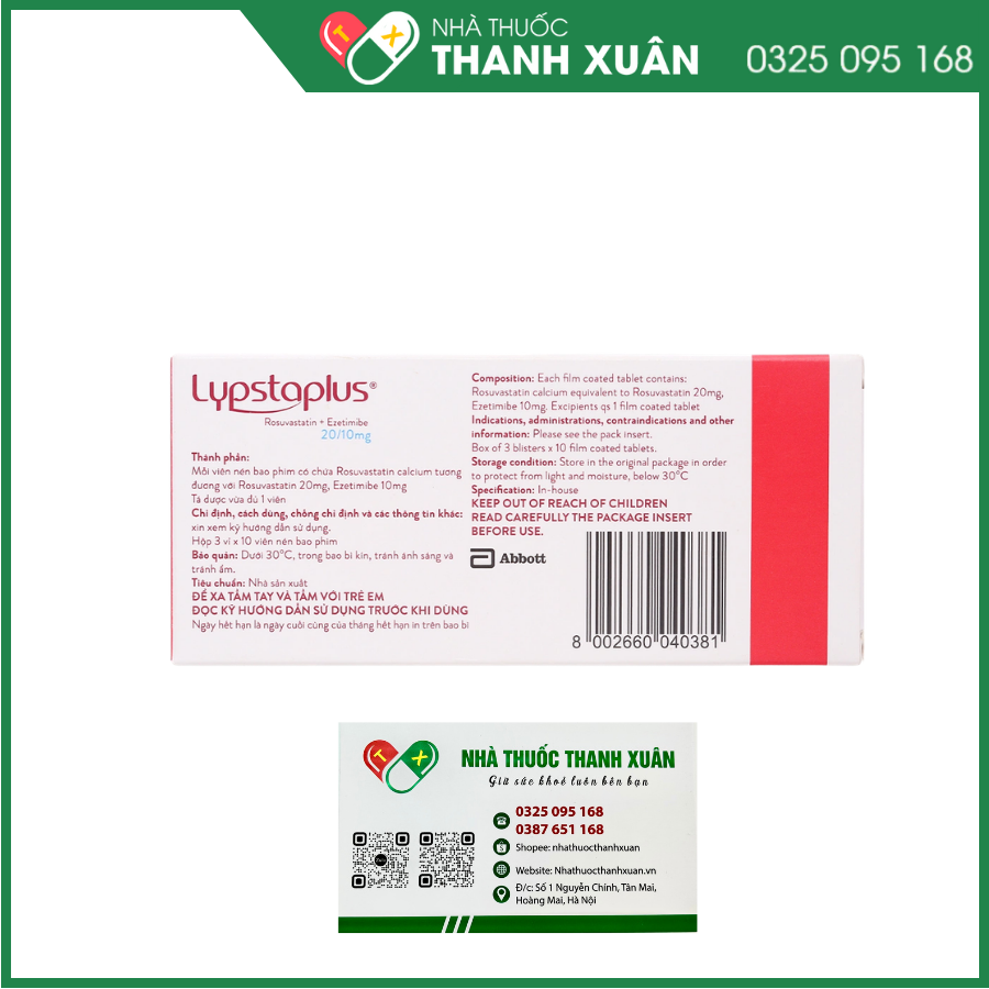 Lupstaplus 20/10mg điều trị tăng cholesterol máu nguyên phát